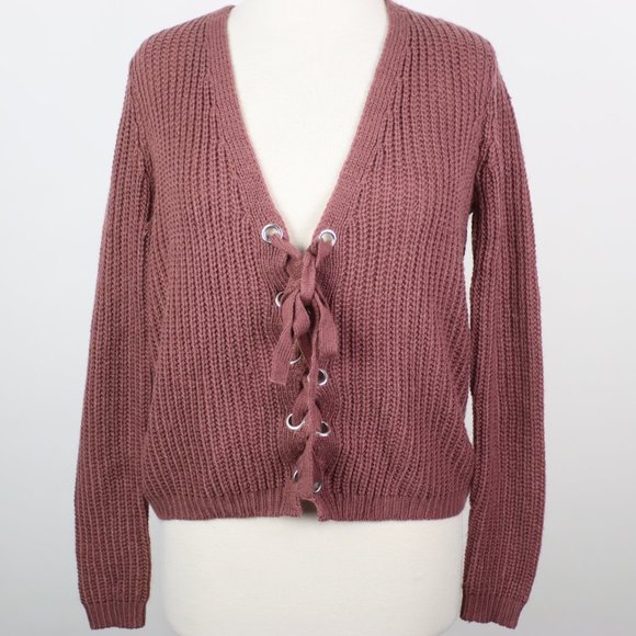 Polly & Esther Sweaters - Polly & Esther Womens Medium Lace-Up Front Knit Sweater